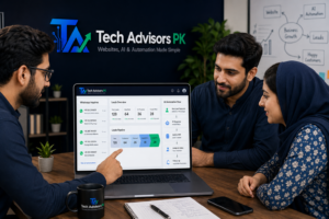 AI automation dashboard helping Pakistani businesses manage leads faster with WhatsApp and CRM workflows